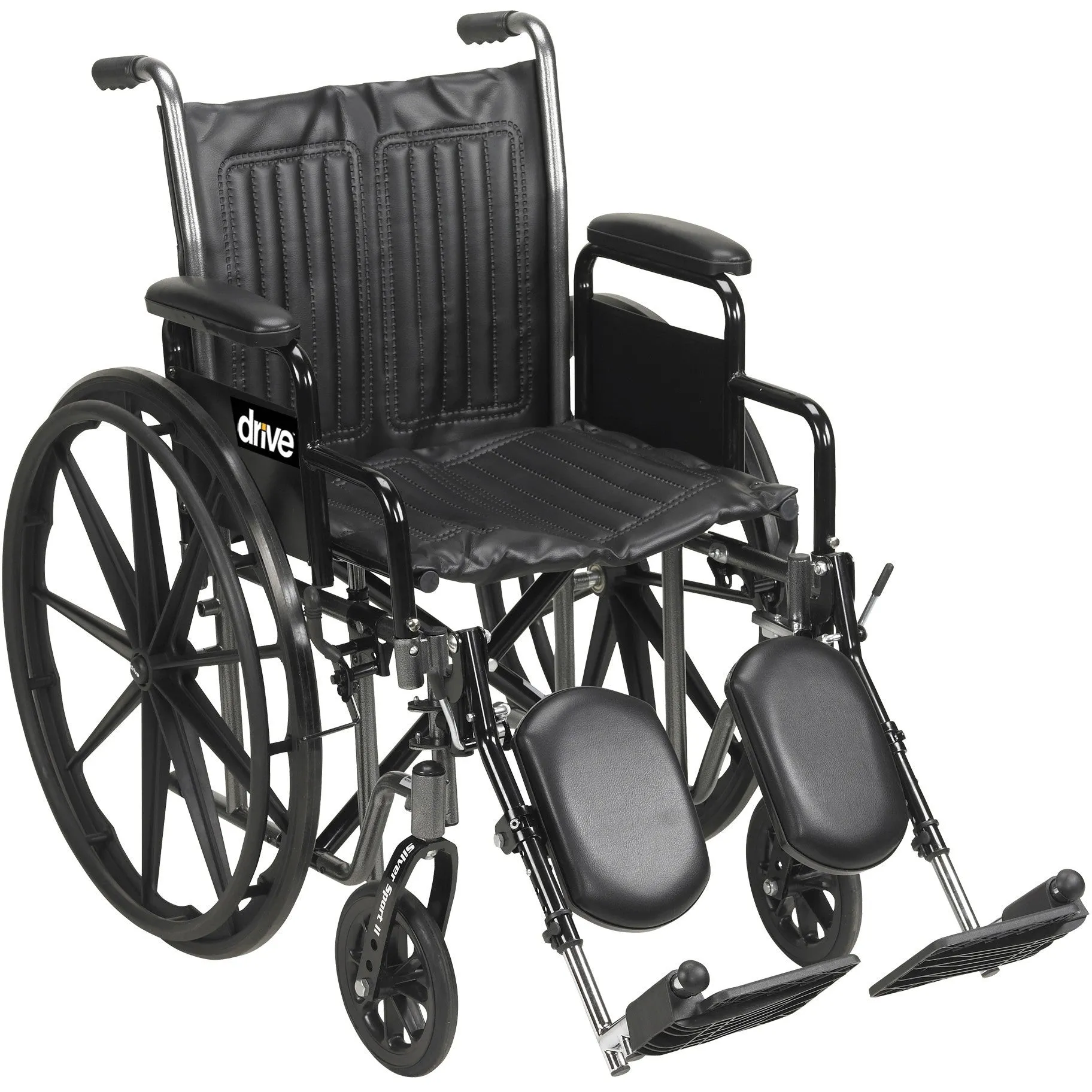 Wheelchair 18x18 Silver Sport 2 Silver Vein Finish, Fixed Full Arm Dual Axle by Drive