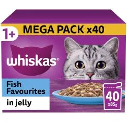Whiskas 1  Fish Favourites Adult Wet Cat Food Pouches in Jelly 40pk, 85g