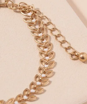 White Dot Leaf Pattern Chain Bracelet