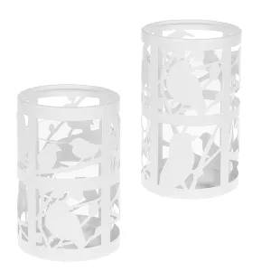 White Enamel Bird Silhouette Candle Holder 2pc Set