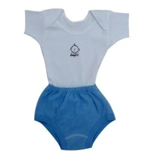 White Onesie with Blue Terry Diaper Cover