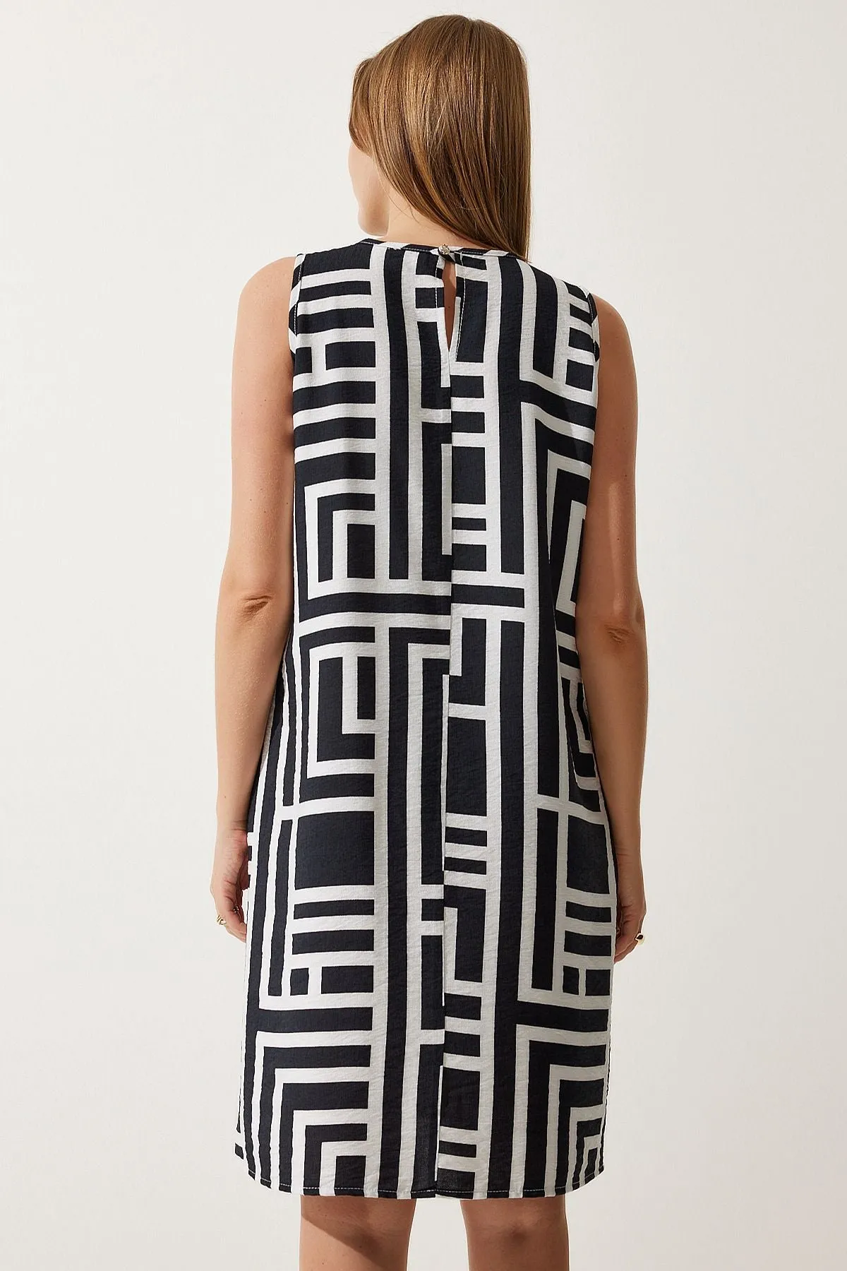 Woman Live White Black Patterned Summer Bell Dress BV00053