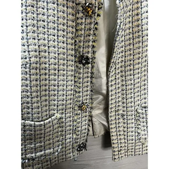 ZARA Tweed Jacket with Embossed Silver Buttons Small