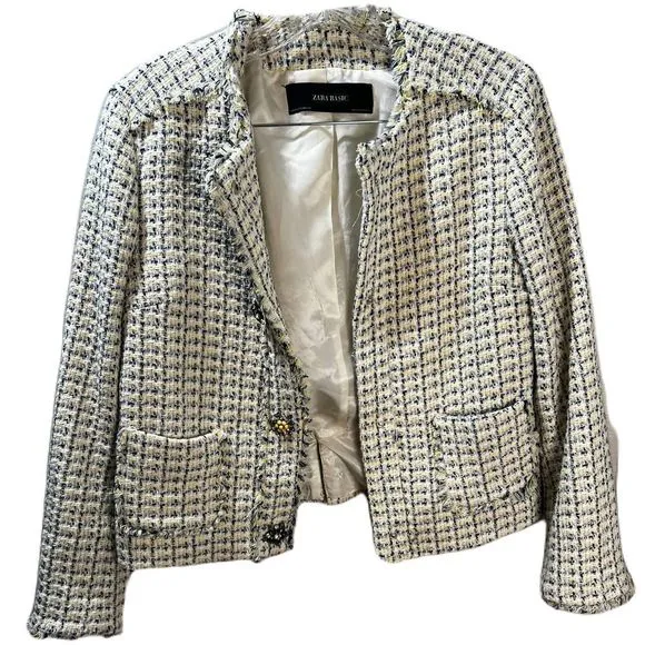 ZARA Tweed Jacket with Embossed Silver Buttons Small