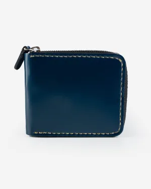Zip-Secured Shell Cordovan Wallet - Navy Blue